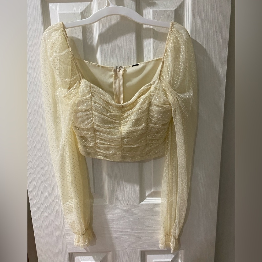 Windsor Cream Ruched Long Sleeve Cropped Blouse